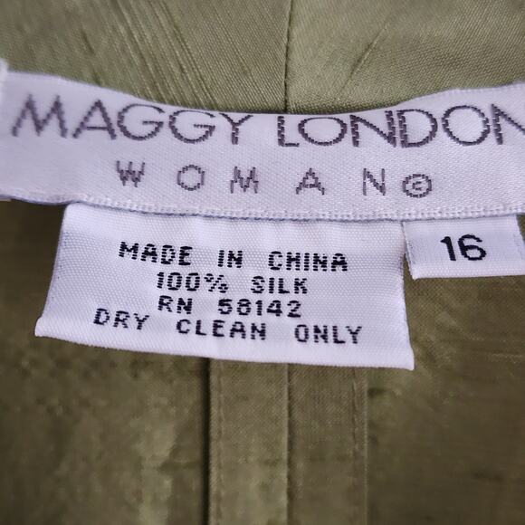 Maggy London Woman 100% Silk Kimono Jacket 16W Green Open Front Duster Pockets - Picture 5 of 5
